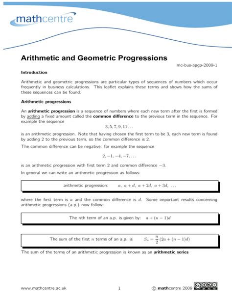 Arithmetic and Geometric Progressions