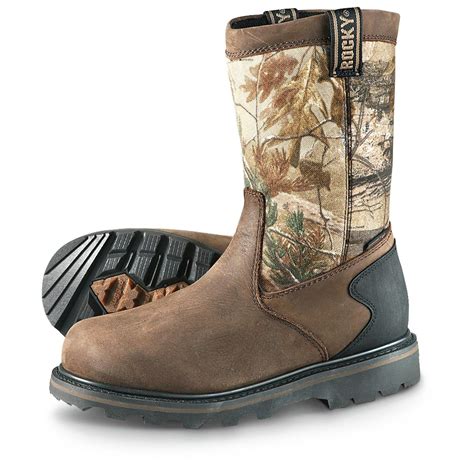 Men's Rocky® 10" Core Waterproof Outdoor Wellington Boots, Brown / Camo - 292194, Hunting Boots ...