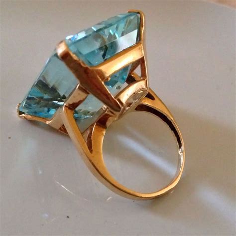 Retro 30 Carat! Aquamarine 14k Gold Vintage Ring from antiquejewelryexpo on Ruby Lane