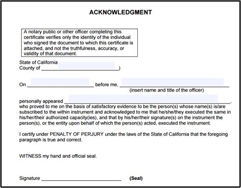 California Notary Acknowledgment - Notary Public Forms