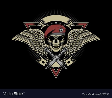 fully editable vector illustration of military skull isolated on black background, image ...