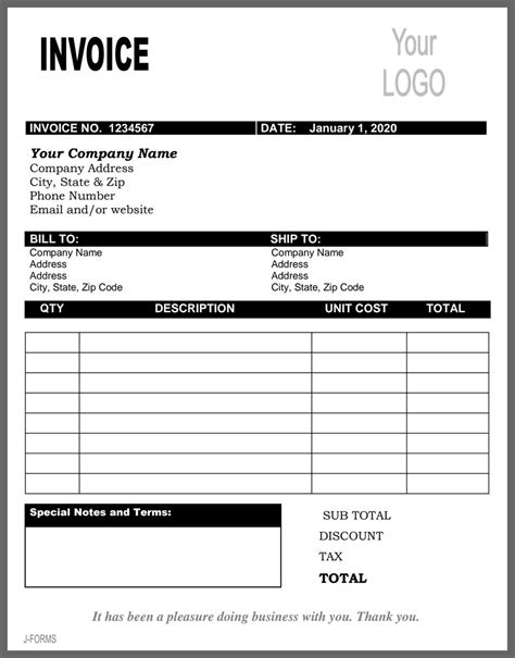 Invoice Template Printable Invoice Business Form Editable Invoice Receipt Microsoft Invoice ...