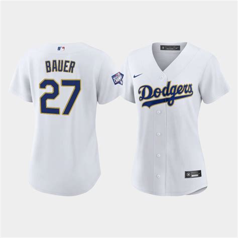 Women Los Angeles Dodgers Trevor Bauer #27 White 2021 Gold Program ...