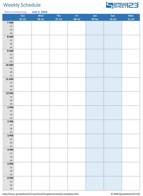 7 Day Calendar Template Fillable