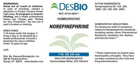 Norepinephrine by Deseret Biologicals, Inc. / Apotheca Company NOREPINEPHRINE liquid