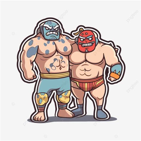 Two Cartoon Wrestling Characters Posing For The Camera Vector ...