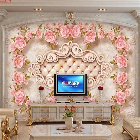 3D Rose Flower Marble Relief Custom Photo Wallpaper Mural For Living ...