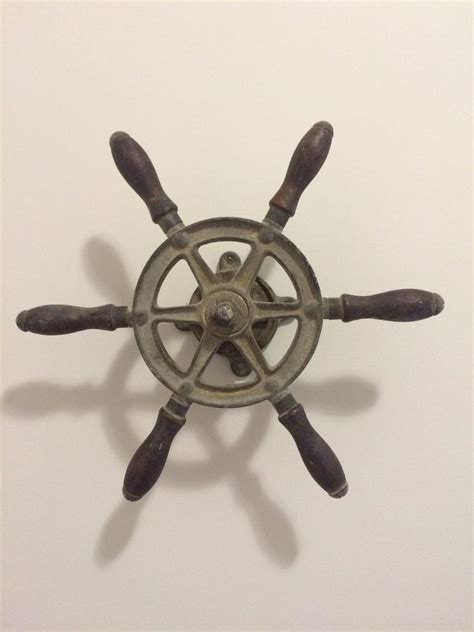 Vintage Boat Steering Wheel, Metal and Wood , Antique Ship Wheel ...