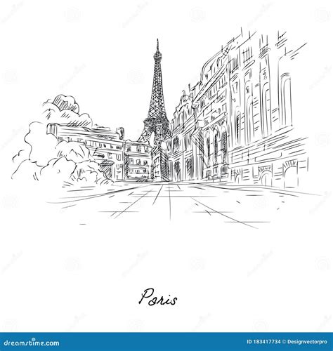 Beautiful Paris City Sketch Painted with Pencil on Paper Stock Vector - Illustration of creative ...