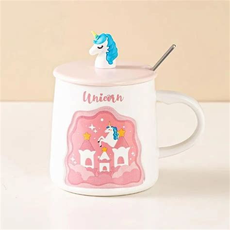 Unicorn Mug with 3D Unicorn lid & Spoon ( available in Blue , Pink ...