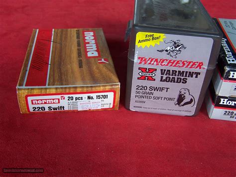 5 Boxes of .220 Swift Ammo, Norma, Winchester & Hornady. One price for all.