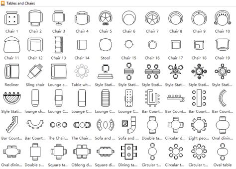 Symbols for Floor Plan - Tables and Chairs | Floor plan symbols, Interior design drawings, Floor ...