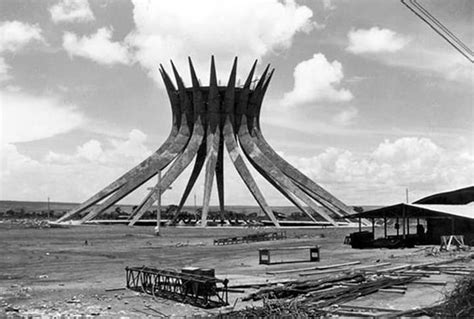 Cathedral of Brasilia under construction. Brasilia, 1960's ...