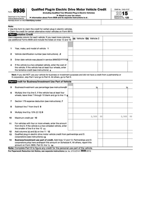 Fillable Form 8936 - Qualified Plug-In Electric Drive Motor Vehicle Credit - 2015 printable pdf ...