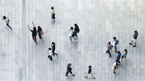 top aerial view crowd of people walking on business street pedestrian ...