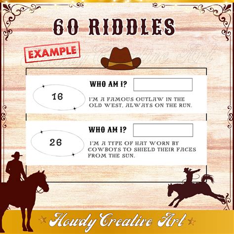 Printable Western Cowboy Riddle Question Sheets Fun and Educational Wild West Theme Activity ...