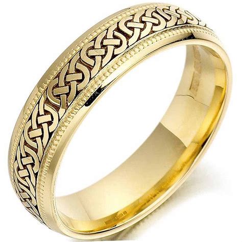 Irish Wedding Ring - Mens Gold Celtic Knots Beaded Wedding Band at ...