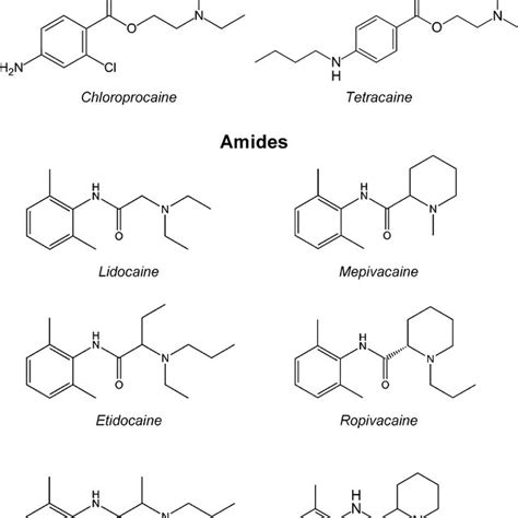 Local anesthetics, esters and amides with chemical structures ...