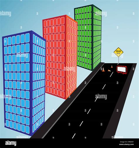 3d buildings and dead end street, abstract vector art illustration ...