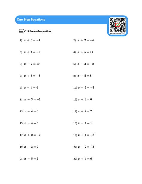 One Step Equation Worksheets