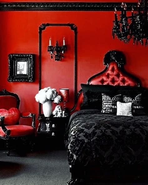 Red walls . #Repost @straightouttathecoffin ・・・ Lazy Sunday...in this perfect goth bedroom. Red ...