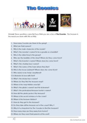 1 Goonies English ESL worksheets pdf & doc