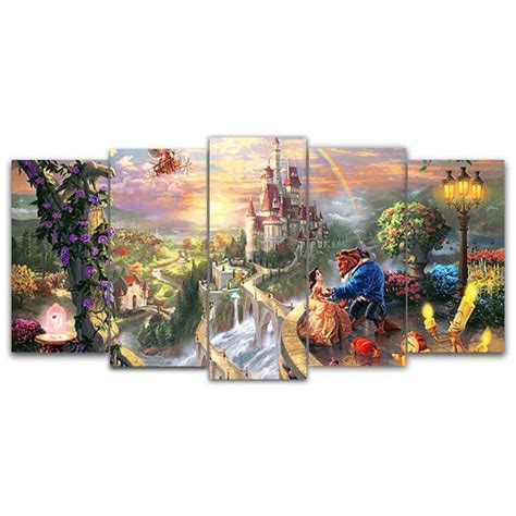 Beauty And The Beast Happy Ending – Cartoon 5 Panel Canvas Art Wall ...