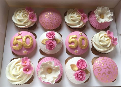 Pink and gold 50th birthday cupcakes | 50th birthday cupcakes, 50th birthday cake images ...