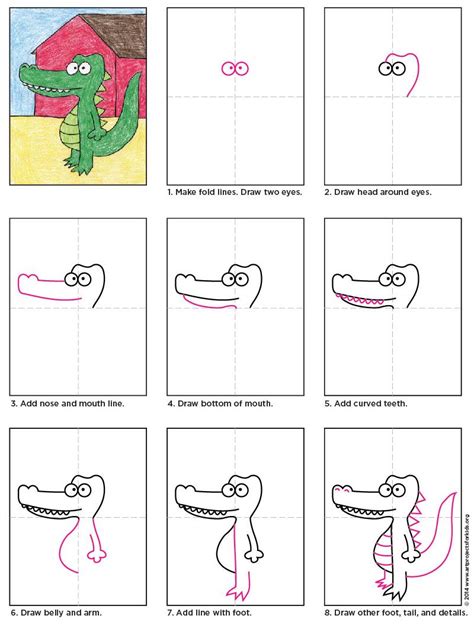 Easy How to Draw an Alligator Tutorial and Alligator Coloring Page | Art drawings for kids, Easy ...