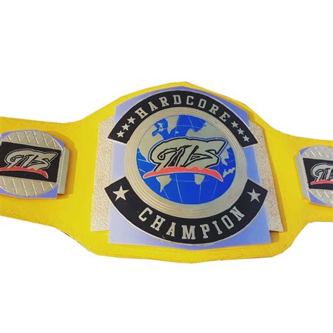 GTS HARDCORE WRESTLING CHAMPIONSHIP YELLOW LEATHER STRAP BELT ADULT SIZE