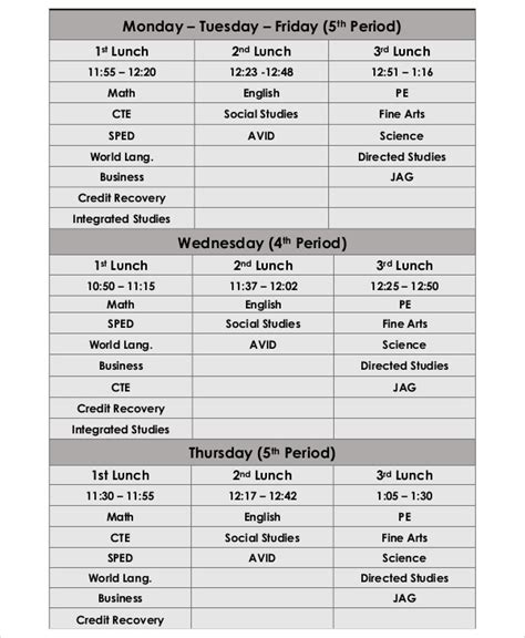 Lunch Break Schedule Template