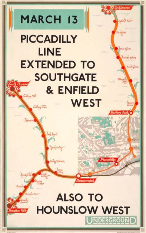 Poster; Piccadilly line extended, by Reginald Percy Gossop, 1932 | London Transport Museum