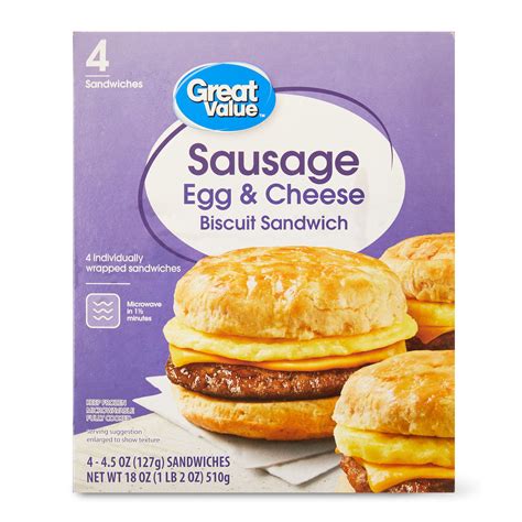 Great Value Biscuit Sandwiches Sausage Egg and Cheese, 4 Count (Frozen ...