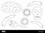 Creepy Halloween coloring Page Featuring Brains Skulls eyeballs And  sketch template
