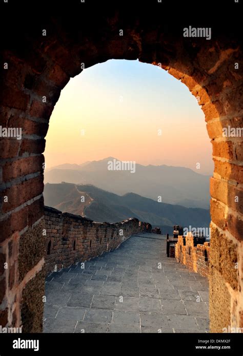 Great Wall in the morning with sunrise and colorful sky in Beijing ...