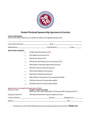 Fillable Online Alumni Weekend Sponsorship Agreement & Invoice - Sandia Prep Fax Email Print ...