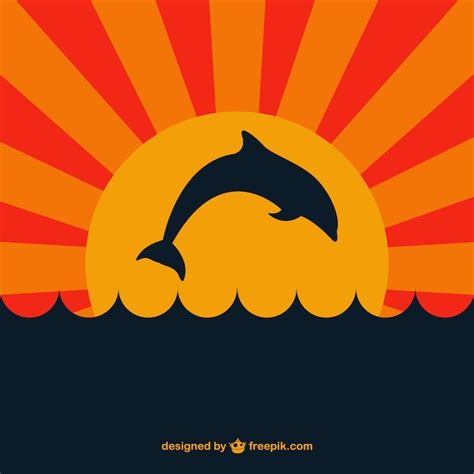 Free Vector | Dolphin silhouette and sunset