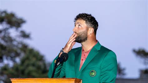 Jon Rahm of Spain recognizes fellow countryman and Masters champion Seve Ballesteros during the ...