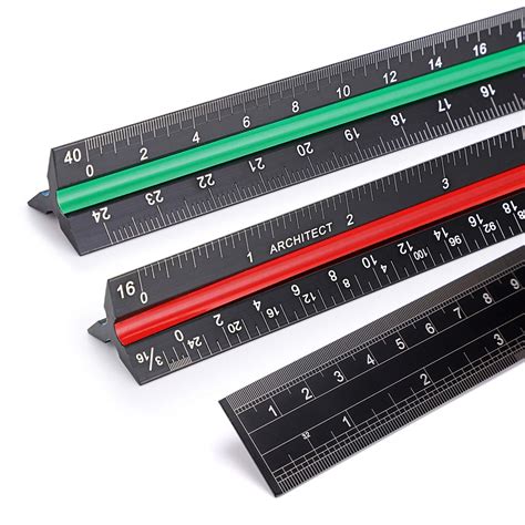 Buy OwnMy 3 Pack 12 Inch Solid Aluminum Triangular Architect Scale Ruler Set, 3-Colors-Groove ...