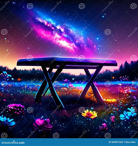Wooden Picnic Table in the Forest at Night. Vector Illustration Stock Illustration ...