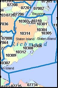 RICHMOND County, New York Digital ZIP Code Map