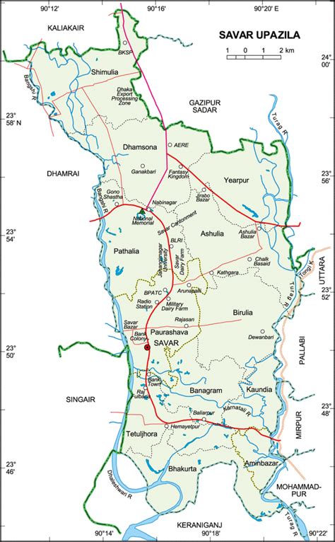 Maps of Bangladesh: Political Map of Savar Upazila