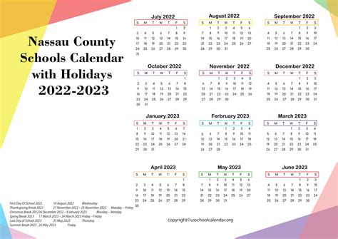 Nassau County Schools Calendar with Holidays 2022-2023