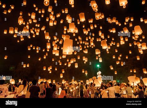 Yi Peng lantern festival where people release lantern in the sky, Thailand Stock Photo - Alamy