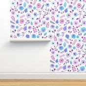 Pink and Blue Roses Wallpaper | Spoonflower