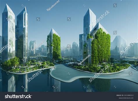 3d Digital Illustration Futuristic Sustainable Houses Stock ...