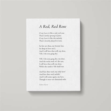 A Red Red Rose by Robert Burns Poem Canvas Print Poetry | Etsy