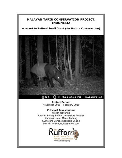 (PDF) MALAYAN TAPIR CONSERVATION PROJECT. … Detailed Final Report ...