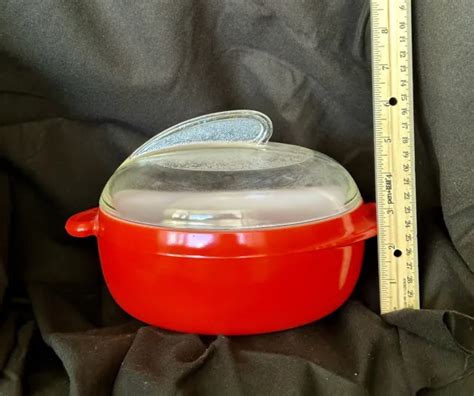 VINTAGE GLASBAKE SHARK Fin Orange Red Glass Casserole J482 McKee Co $55.00 - PicClick