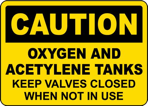 Caution Oxygen And Acetylene Tanks Sign - Save 10% Instantly